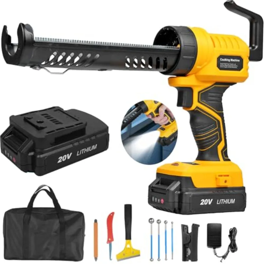 Hancaner Cordless Caulking Gun 20V Electric Caulk Gun 10oz/300ML with 2 x 2.0AH Battery Charger 5 Adjustable Speed LED Light Ba
Hancaner Cordless Caulking Gun 20V Electric Caulk Gun 10oz/300ML with 2 x 2.0AH Battery Charger 5 Adjustable Speed LED Light Ba