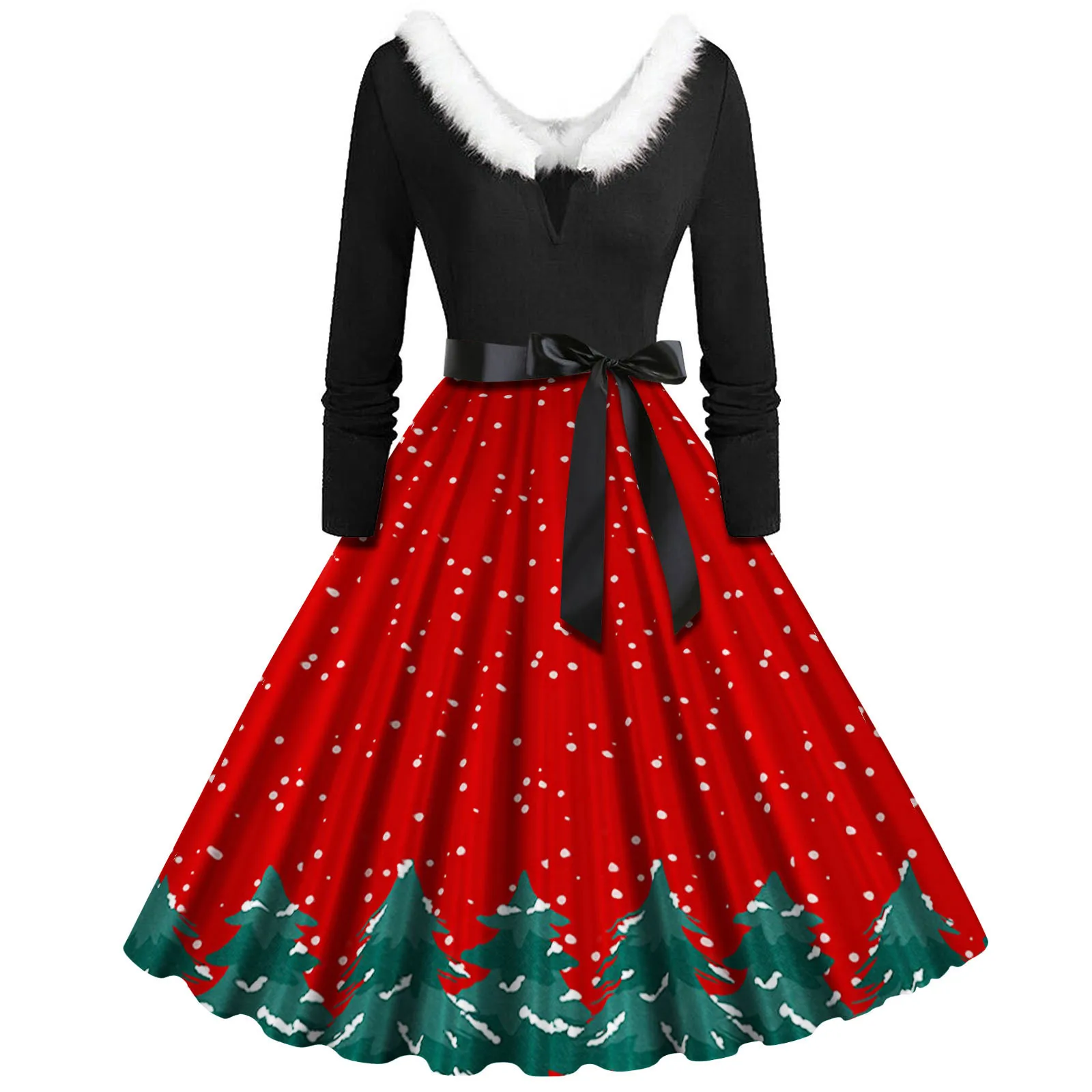 Christmas Costumes Party Dress Women Long Sleeve V Neck Fur Collar 1950s Housewife Vintage Xmas Winter Rockabilly Dress Robe
Christmas Costumes Party Dress Women Long Sleeve V Neck Fur Collar 1950s Housewife Vintage Xmas Winter Rockabilly Dress Robe