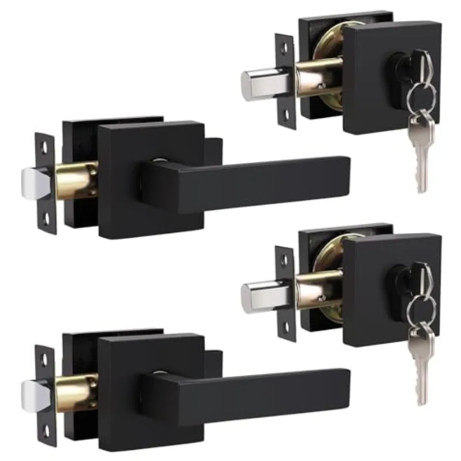 Square Passage Door Levers and Single Cylinder Deadbolts Combo, Flat Black Keyed Alike Heavy Duty Door Handles Locksets Reversi
Square Passage Door Levers and Single Cylinder Deadbolts Combo, Flat Black Keyed Alike Heavy Duty Door Handles Locksets Reversi