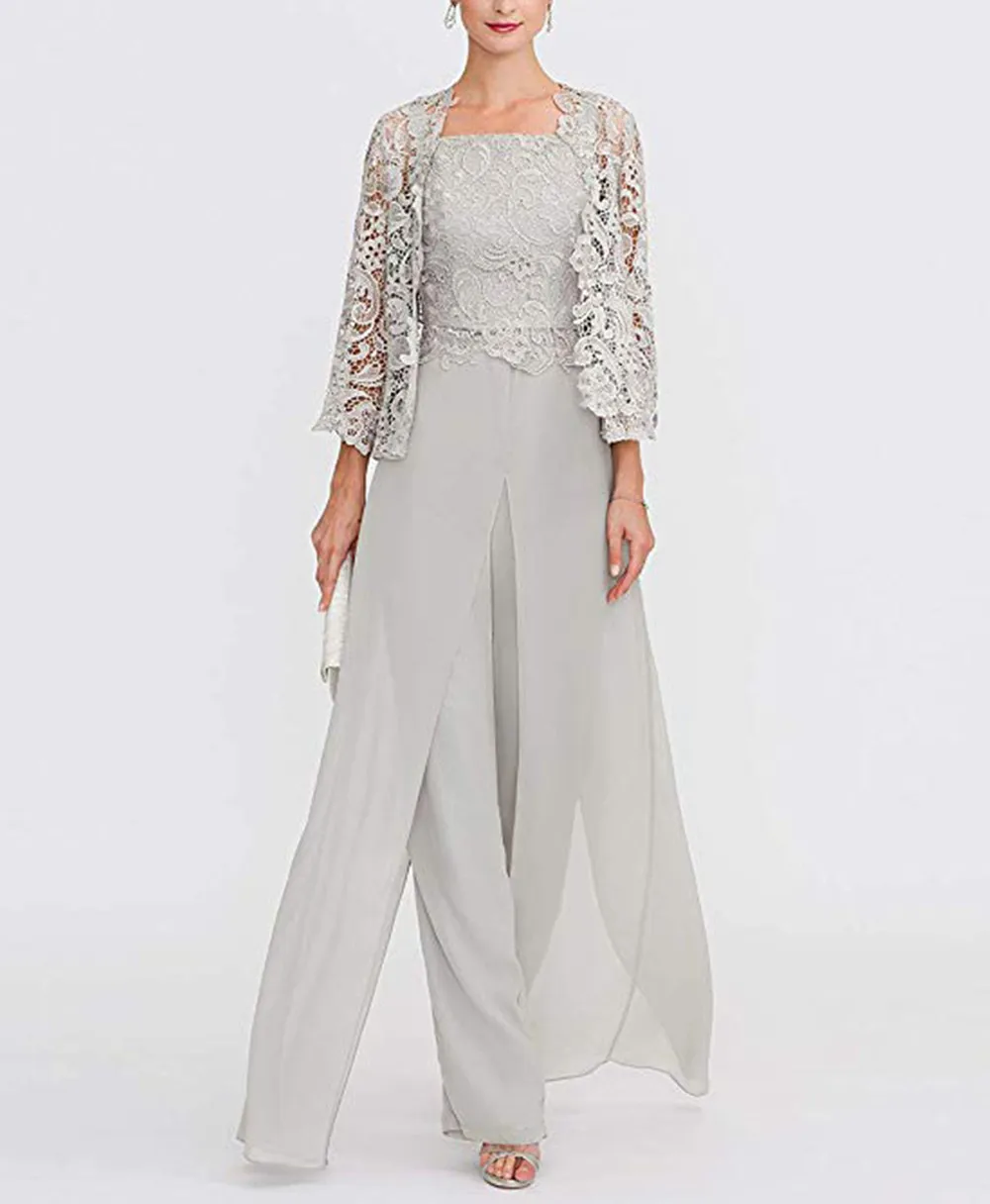 Elegant Gray Lace Mother of The Bride Pant Suit Plus Size Chiffon Formal Mother Evening Dresses Long
Elegant Gray Lace Mother of The Bride Pant Suit Plus Size Chiffon Formal Mother Evening Dresses Long