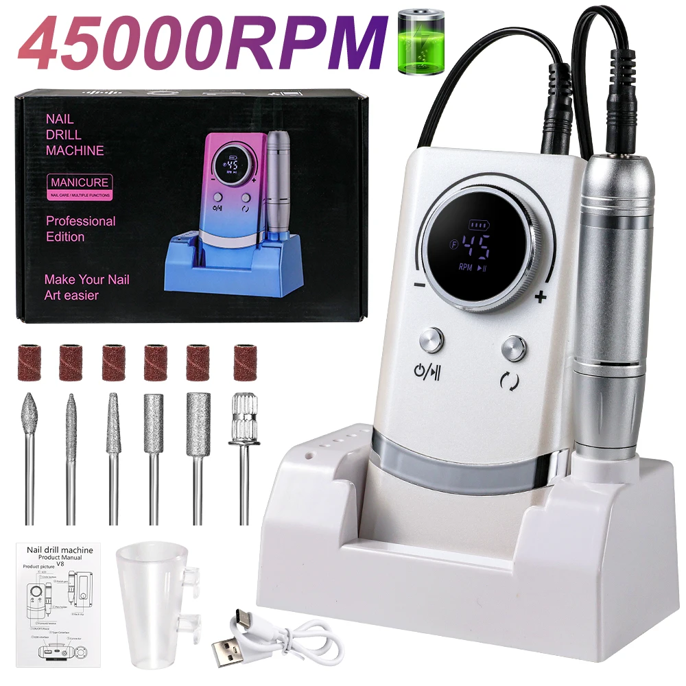 45000RPM Electric Nail Drill Machine Professional Nail Drill for Gel Nails Polish Rechargeable Portable Nail File Manicure Tools
45000RPM Electric Nail Drill Machine Professional Nail Drill for Gel Nails Polish Rechargeable Portable Nail File Manicure Tools