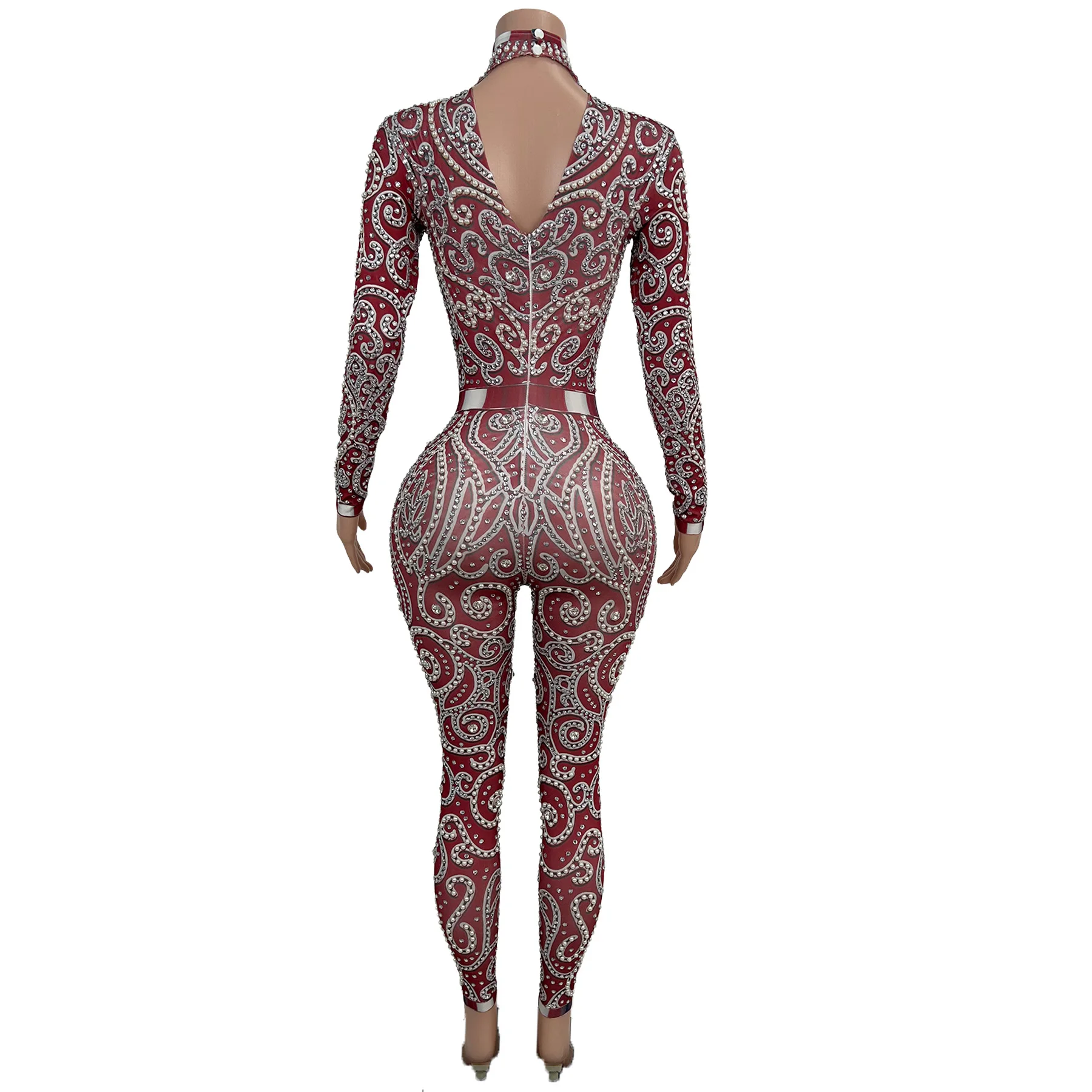 Quanquan Womens Sexy Burgundy Rhinestone Sheer Mesh Jumpsuit Long Sleeve High Neck Bodycon Party Club Stage Performance Outfit
Quanquan Womens Sexy Burgundy Rhinestone Sheer Mesh Jumpsuit Long Sleeve High Neck Bodycon Party Club Stage Performance Outfit