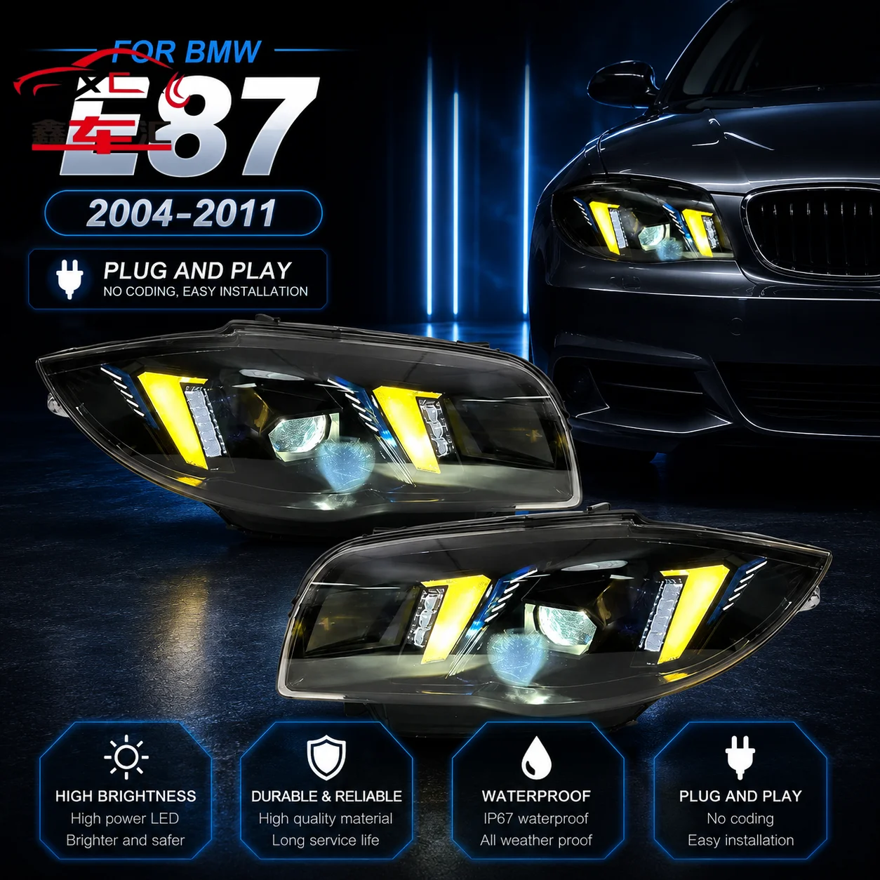 Car DRL LED Headlight Assemblies For BMW E87 2004-2011 Fog DRL Brake Turn Signal Lamp Plug and Play
Car DRL LED Headlight Assemblies For BMW E87 2004-2011 Fog DRL Brake Turn Signal Lamp Plug and Play