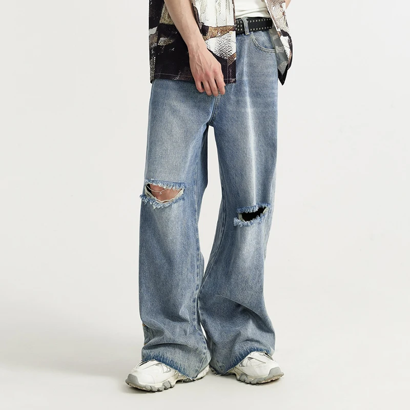 High Quality Men Ripped Jeans Vintage Blue Wide Leg Denim Pants Side Button Patchwork Hip Hop Spring Streetwear Baggy Trouser
High Quality Men Ripped Jeans Vintage Blue Wide Leg Denim Pants Side Button Patchwork Hip Hop Spring Streetwear Baggy Trouser