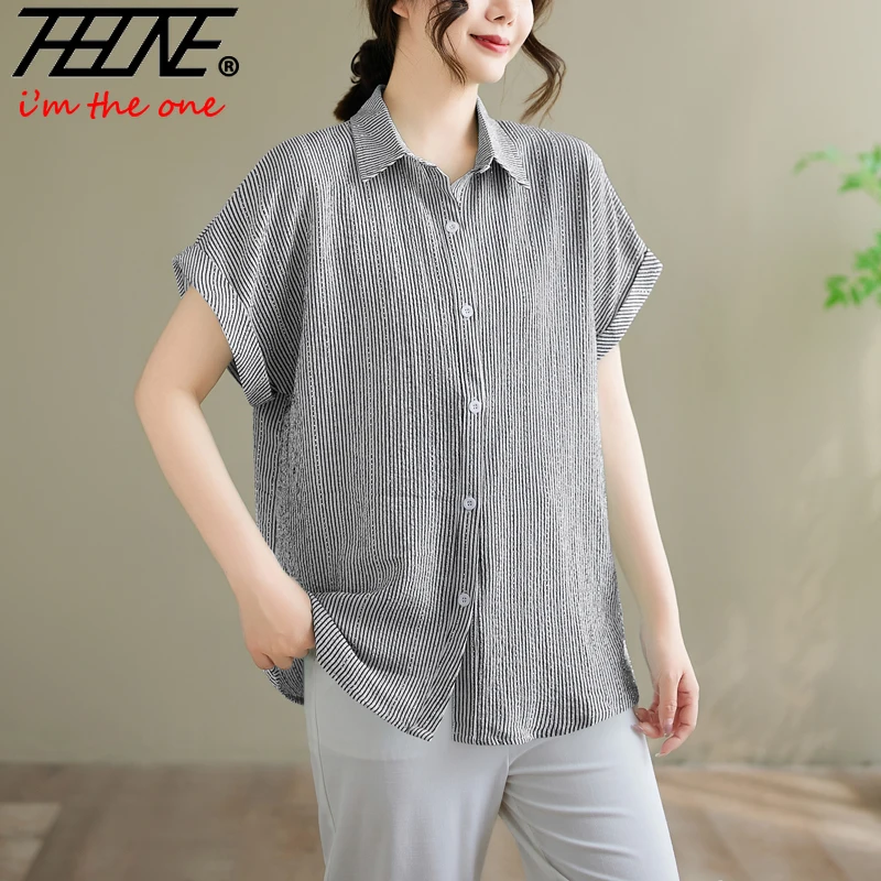 THHONE Summer Women Blouse Striped Turndown Collar Short Sleeve Blusa Mujer Camisas Casual Loose Korean Women's Shirts Oversized
THHONE Summer Women Blouse Striped Turndown Collar Short Sleeve Blusa Mujer Camisas Casual Loose Korean Women's Shirts Oversized