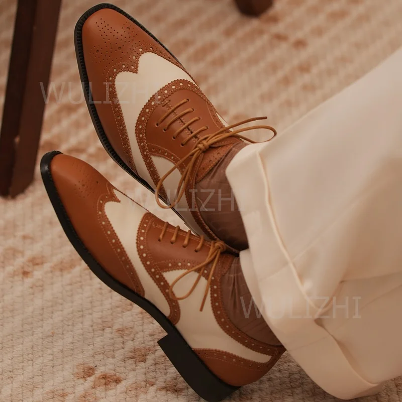 Chocolate Brown White Patchwork Oxfords Leather Men Luxury Evening Lace Up Black Flat Loafers Gentleman Spring Business Shoes
Chocolate Brown White Patchwork Oxfords Leather Men Luxury Evening Lace Up Black Flat Loafers Gentleman Spring Business Shoes