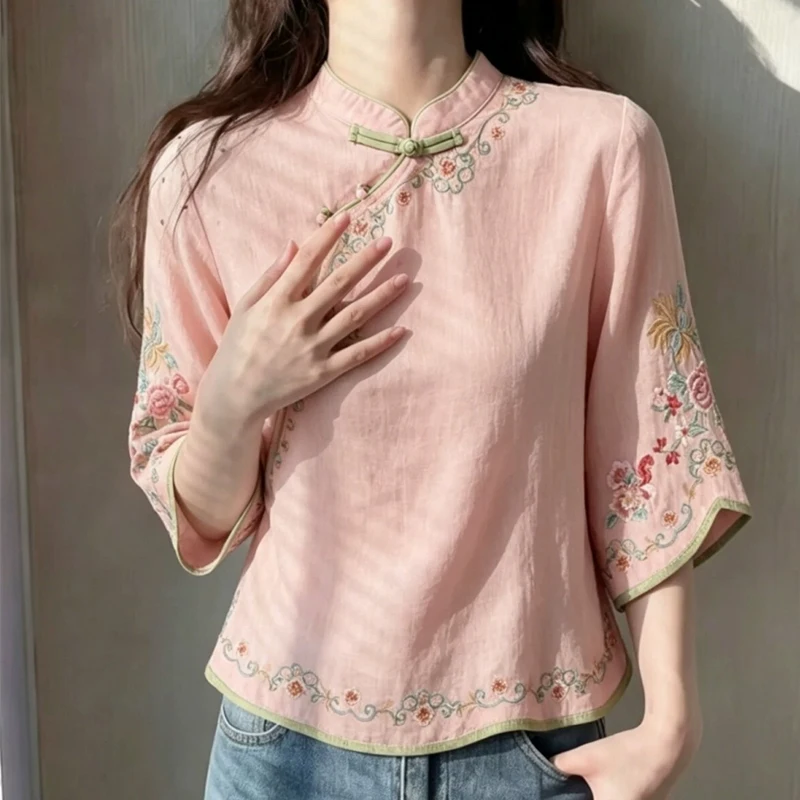 Traditional Chinese Embroidery Cotton Linen Shirts Women Vintage Cheongsam Tops Summer Loose Tea Dress Hanfu Literature Blouse
Traditional Chinese Embroidery Cotton Linen Shirts Women Vintage Cheongsam Tops Summer Loose Tea Dress Hanfu Literature Blouse