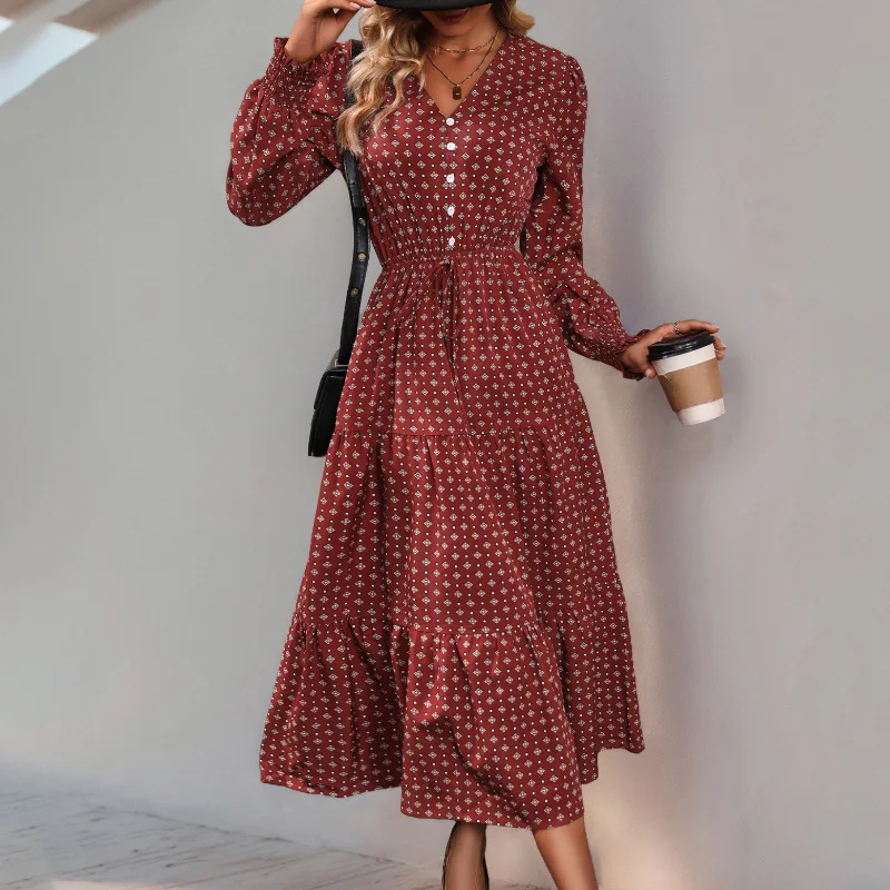 Hot-selling Chic Dress Women Slim Fits Maxi Party Dress Fashion Elegant Style Long-sleeved V-neck Small Flower Autumn Dress
Hot-selling Chic Dress Women Slim Fits Maxi Party Dress Fashion Elegant Style Long-sleeved V-neck Small Flower Autumn Dress