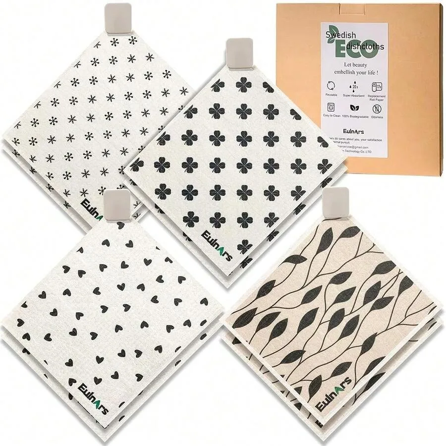 Reusable Paper Towels, 8-Pack Swedish Dishcloths For Kitchen With 3 Clips, Black White, Cotton, 200 Washes
Reusable Paper Towels, 8-Pack Swedish Dishcloths For Kitchen With 3 Clips, Black White, Cotton, 200 Washes
