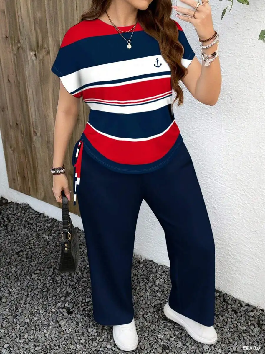 Nautical Red And Blue Striped Casual Two Piece Set Plus Size Women Summer Autumn
Nautical Red And Blue Striped Casual Two Piece Set Plus Size Women Summer Autumn