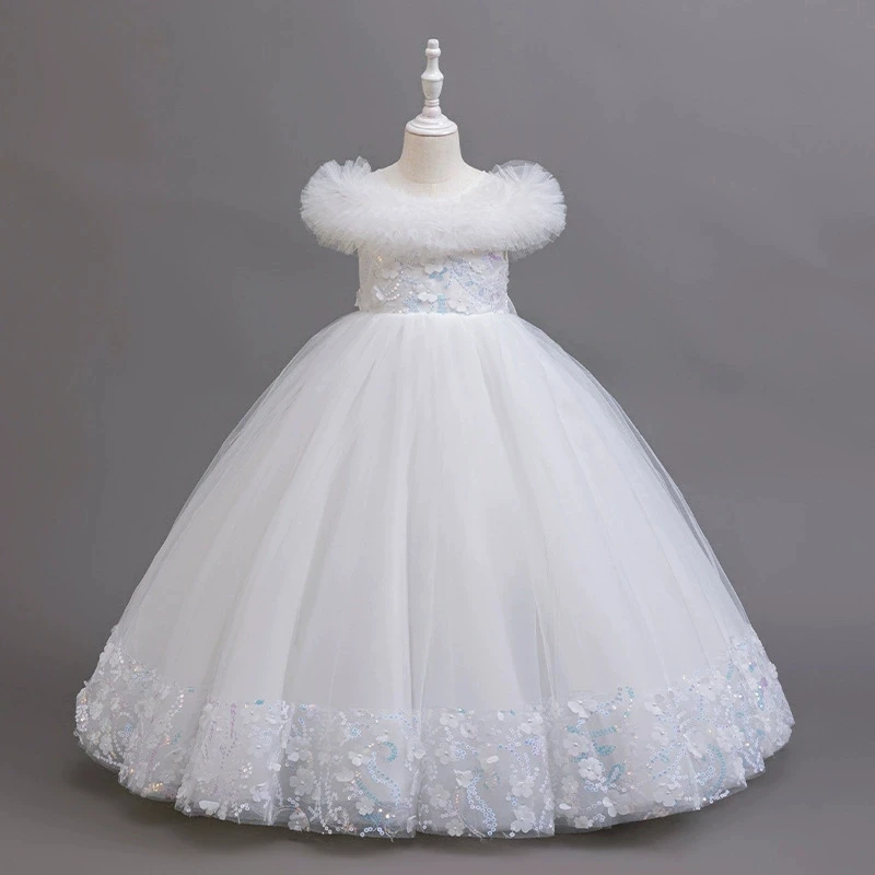 Girls White Tulle Princess Dress with Fluffy Feather Collar Sequin Embellished Ball Gown for Flower Girl Wedding Pageant
Girls White Tulle Princess Dress with Fluffy Feather Collar Sequin Embellished Ball Gown for Flower Girl Wedding Pageant