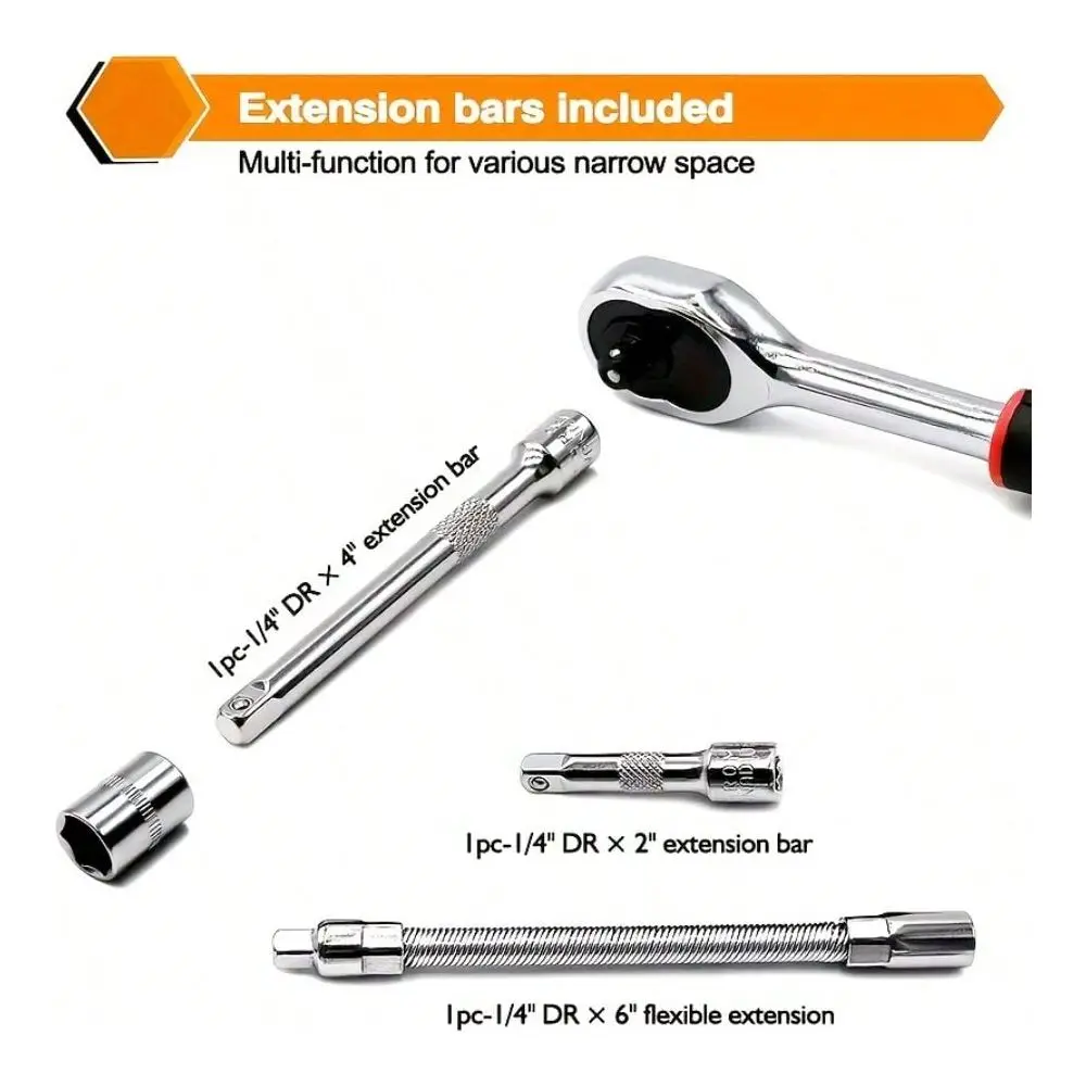 1pc Complete Socket Wrench Set With Ratchet, Drill Sockets Extension Rod Durable, MultiUse, Ideal For Car Repair DIY Home Tasks
1pc Complete Socket Wrench Set With Ratchet, Drill Sockets Extension Rod Durable, MultiUse, Ideal For Car Repair DIY Home Tasks