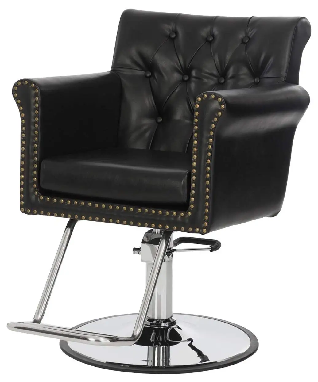 Black Tufted Salon Styling Chair with Nailhead Trim, Hydraulic Pump, Padded Arms, 3.5" Cushion for Professional Use, Customized
Black Tufted Salon Styling Chair with Nailhead Trim, Hydraulic Pump, Padded Arms, 3.5" Cushion for Professional Use, Customized