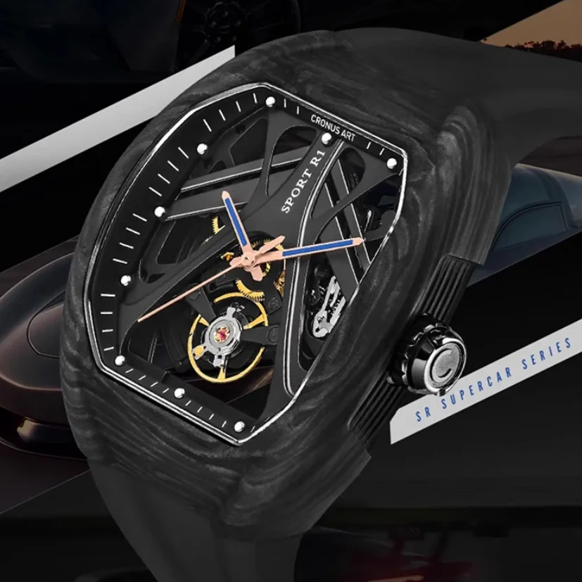 CRONUSART Men Automatic Watch Tonneau Mechanical Wristwatch Carbon Fiber Case Skeleton Luminous Sapphire Folding Hidden Crown
CRONUSART Men Automatic Watch Tonneau Mechanical Wristwatch Carbon Fiber Case Skeleton Luminous Sapphire Folding Hidden Crown