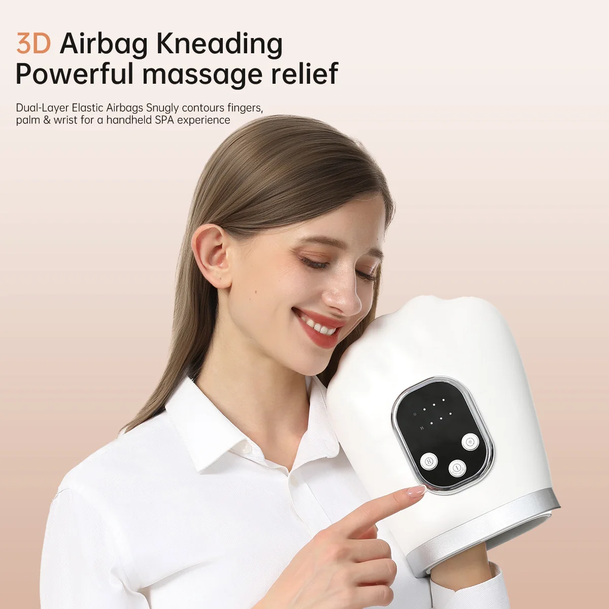 Wireless heated finger-stretching electric hand massager with separate finger massage airbags for kneading hand massage.
Wireless heated finger-stretching electric hand massager with separate finger massage airbags for kneading hand massage.