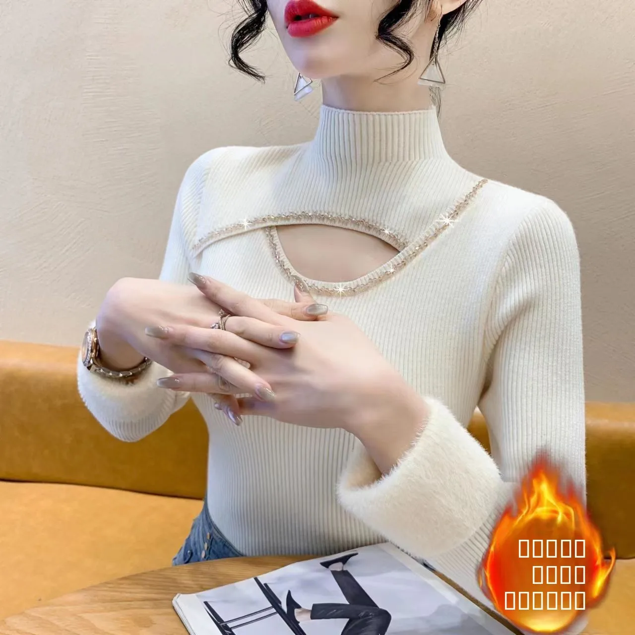 Thickened Fleece Knitted Sweater Half High Collar Hollow out Design Autumn Winter New Style Fashionable Base Layer Top
Thickened Fleece Knitted Sweater Half High Collar Hollow out Design Autumn Winter New Style Fashionable Base Layer Top