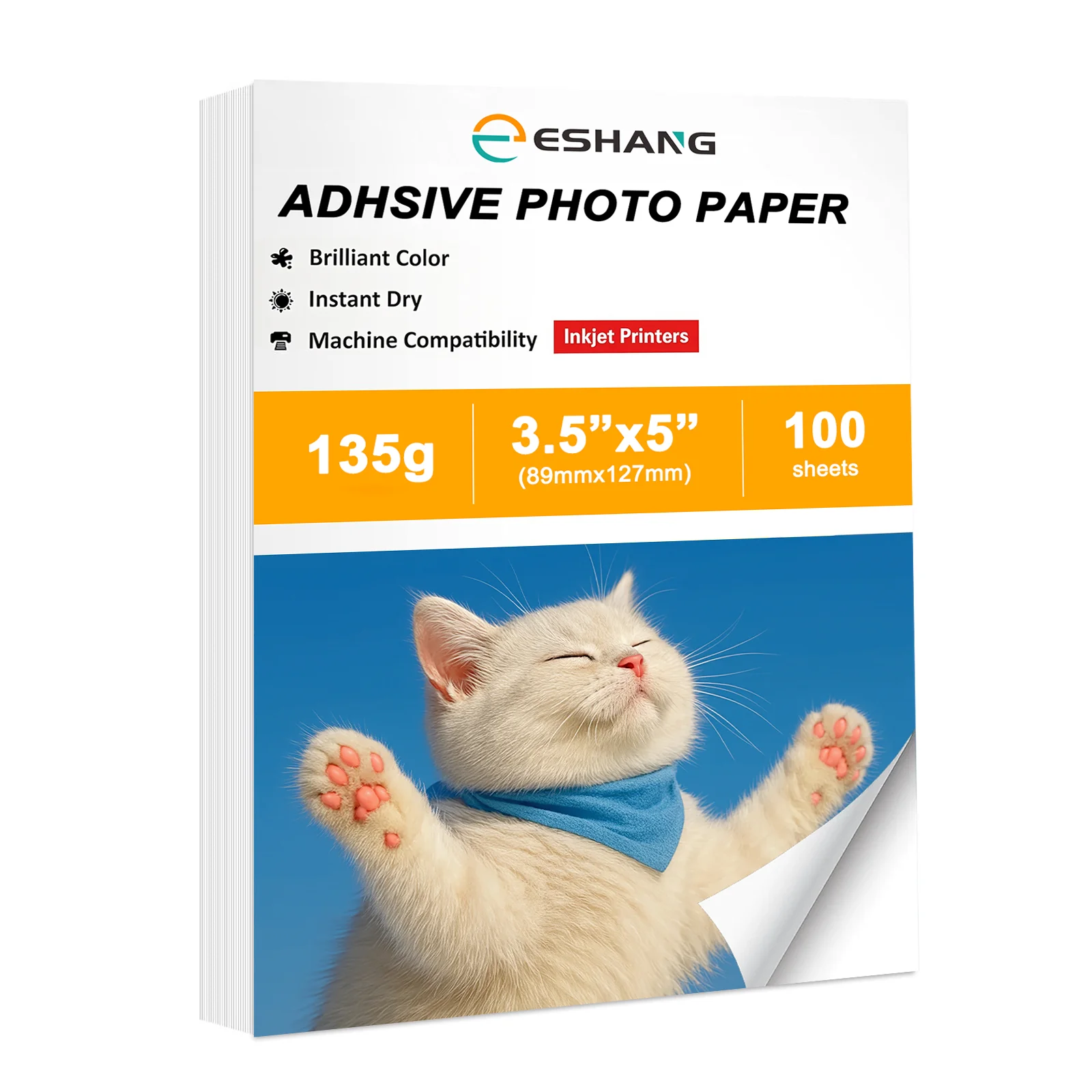 ESHANG Glossy Sticker Paper 3.5"x5" 100 Sheets for Inkjet, 135gsm, Dye Ink Only, Self-Adhesive Photo Paper for Crafts
ESHANG Glossy Sticker Paper 3.5"x5" 100 Sheets for Inkjet, 135gsm, Dye Ink Only, Self-Adhesive Photo Paper for Crafts