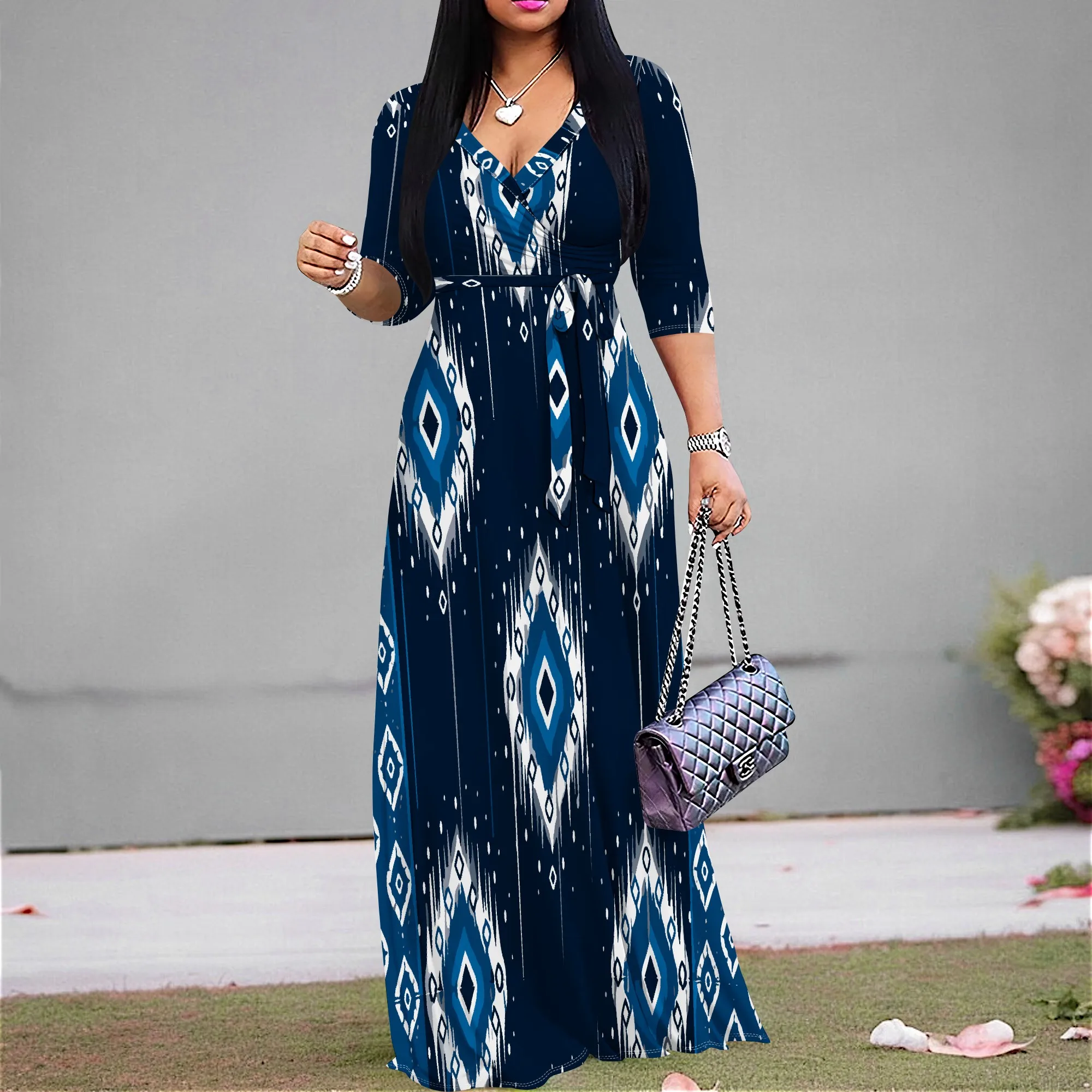 Women's Print Maxi Dresses 3/4 Sleeves Flowy Long Dress V Neck Wrap Tie Waist Sundress
Women's Print Maxi Dresses 3/4 Sleeves Flowy Long Dress V Neck Wrap Tie Waist Sundress