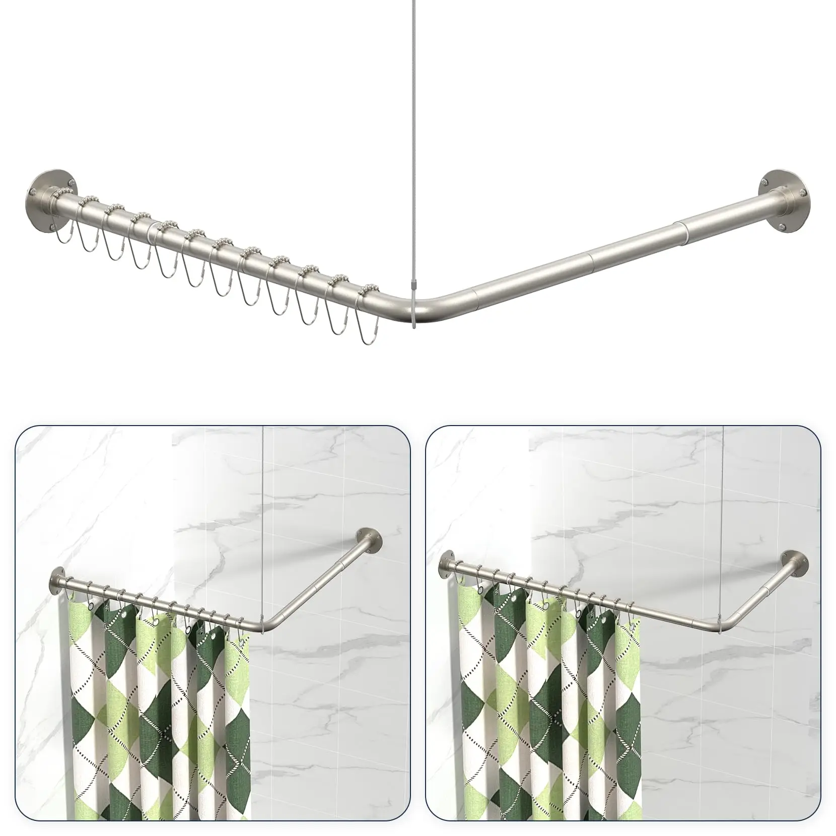 L Shaped Adjustable Shower Curtain Rod 304 Stainless Steel With 12 Rings For Bathroom Corner
L Shaped Adjustable Shower Curtain Rod 304 Stainless Steel With 12 Rings For Bathroom Corner