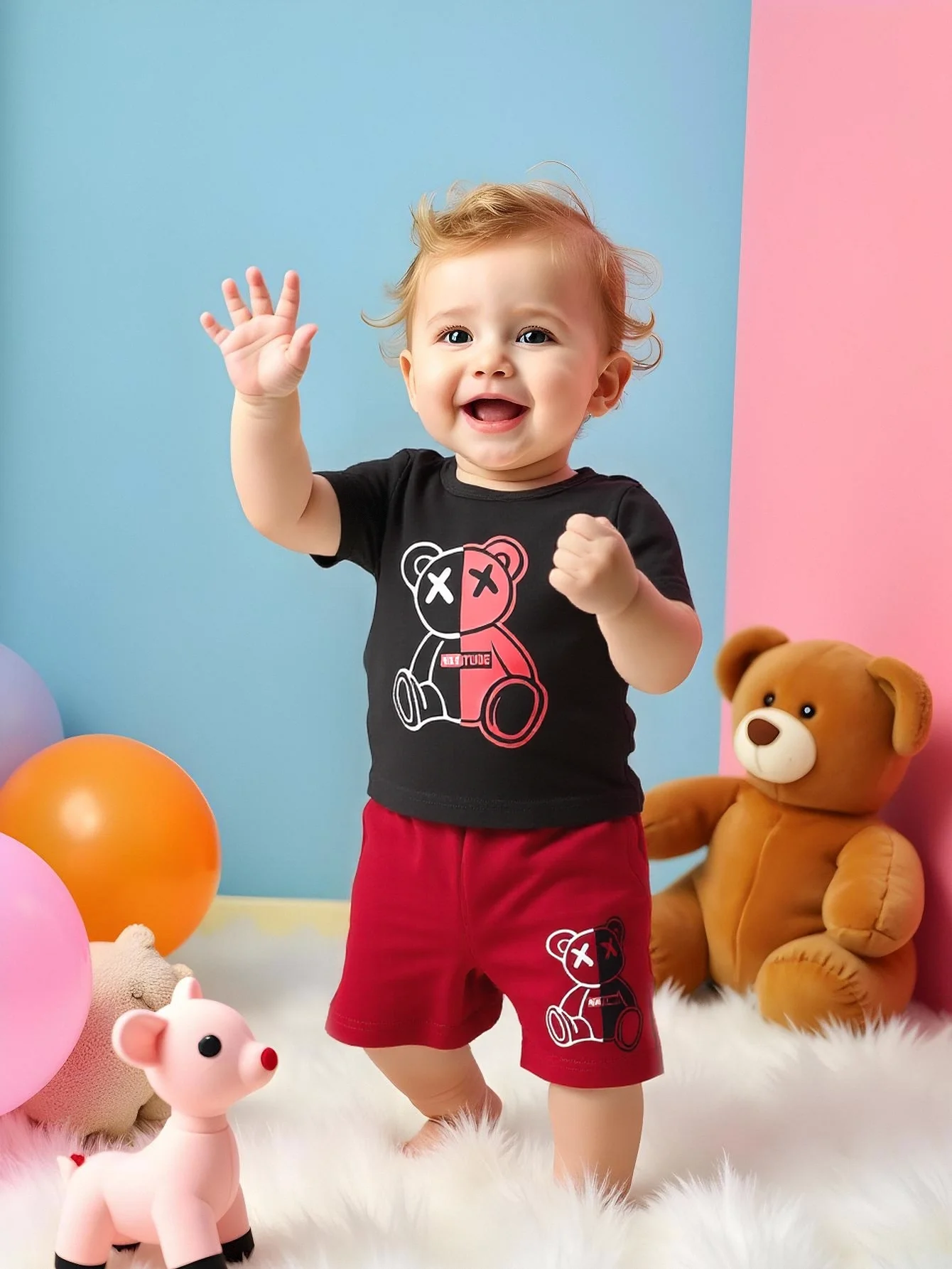 Модный повседневный комплект из 2-х предметов для маленьких мальчиков, топ с короткими рукавами и шортами с мультяшным принтом для лета
Модный повседневный комплект из 2-х предметов для маленьких мальчиков, топ с короткими рукавами и шортами с мультяшным принтом для лета