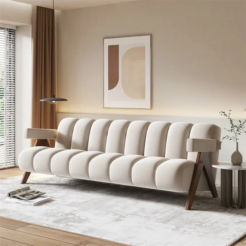 -Wabi-sabi Style Fabric Sofa, Small Apartment, Living Room, Solid Wood, Designer Lambswool Three-person Sofa, Modern And Simple
-Wabi-sabi Style Fabric Sofa, Small Apartment, Living Room, Solid Wood, Designer Lambswool Three-person Sofa, Modern And Simple