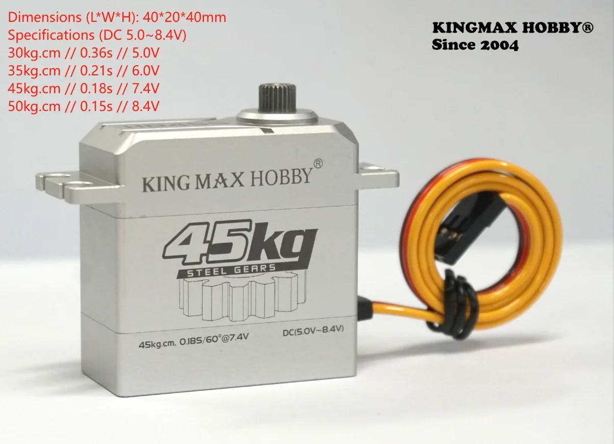 KINGMAXHOBBY HD45S--78 г 45 кг.см, цифровой, стандартный сервопривод со стальными шестернями
KINGMAXHOBBY HD45S--78 г 45 кг.см, цифровой, стандартный сервопривод со стальными шестернями