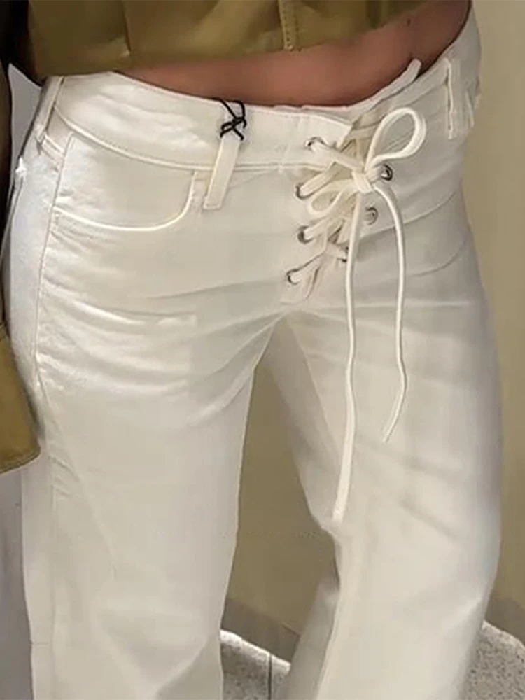 Elegant Low Rise White Denim Jeans With Waist-Tie Design Women's Comfortable Fit Straight Leg Pant Casual Daily Female Trousers
Elegant Low Rise White Denim Jeans With Waist-Tie Design Women's Comfortable Fit Straight Leg Pant Casual Daily Female Trousers