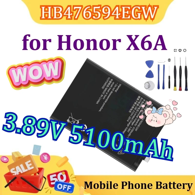 New for Honor X6A X6B HB476594EGW X50i/CRT-AN00 HB416594EGW X8a CRT-LX2 3.89V 5100mAh High Quality Battery+tools
New for Honor X6A X6B HB476594EGW X50i/CRT-AN00 HB416594EGW X8a CRT-LX2 3.89V 5100mAh High Quality Battery+tools