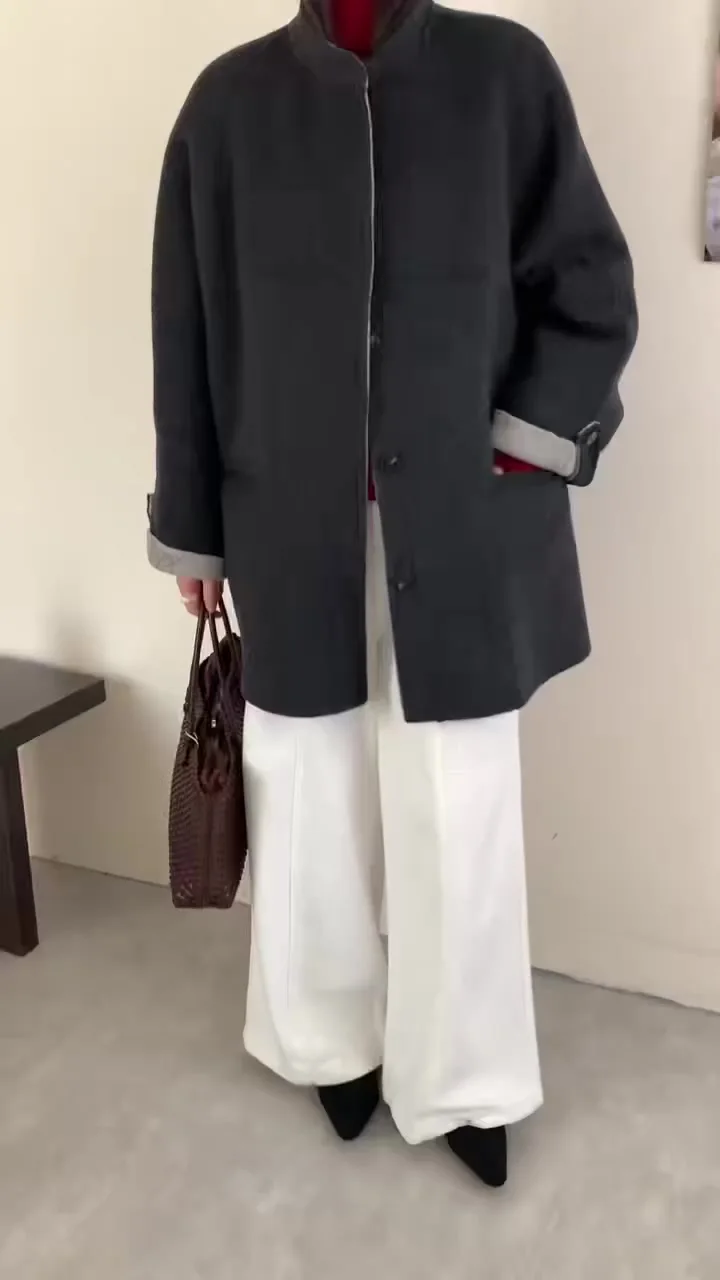 Korean Loose Long Sleeve Loose Stand Collar Solid Woolen Coats Women Double-faced Cashmere Coat Female Winter 2025 Autumn
Korean Loose Long Sleeve Loose Stand Collar Solid Woolen Coats Women Double-faced Cashmere Coat Female Winter 2025 Autumn