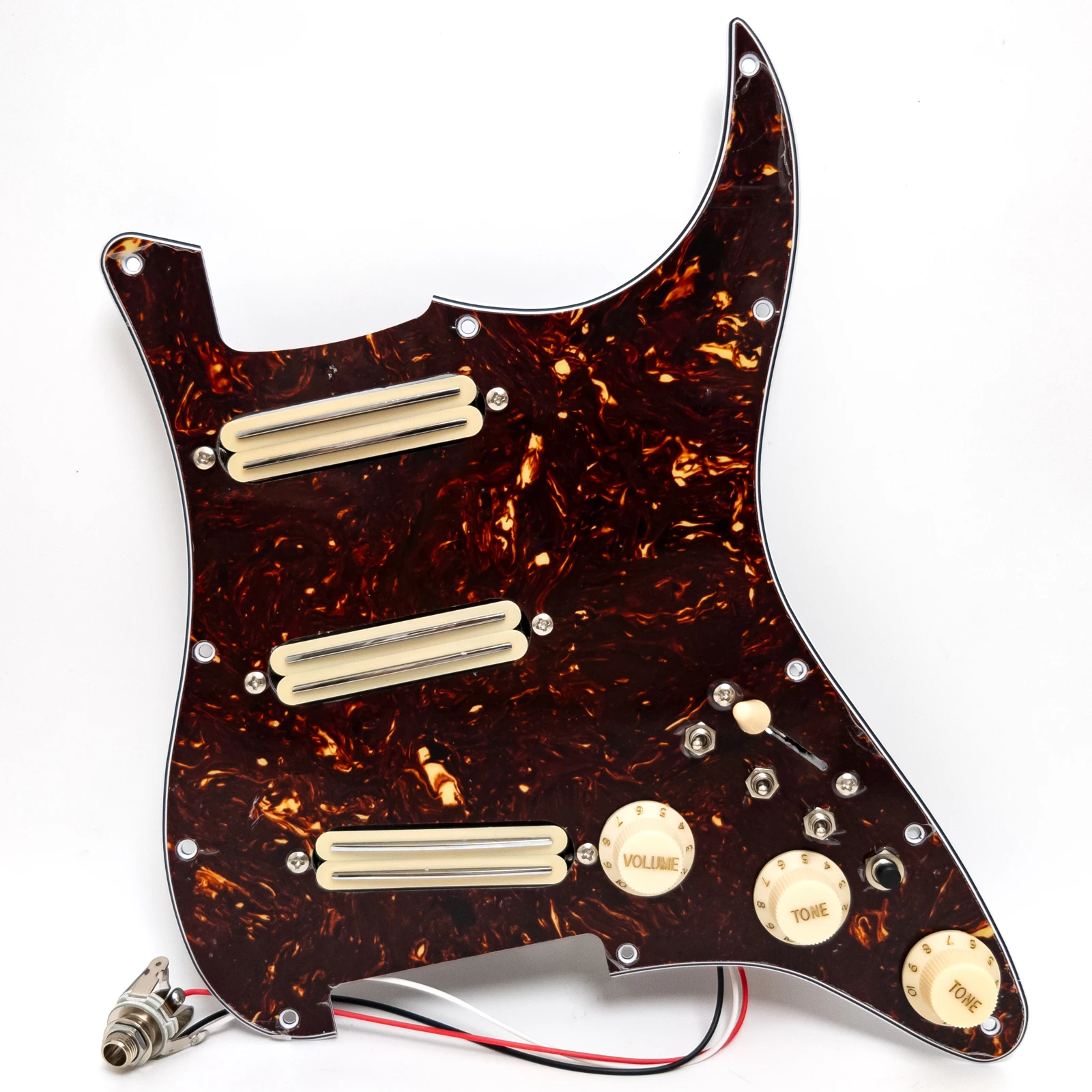 SSS Guitar Prewired Loaded Pickguard with Coil Splitting Mini Dual Rail Humbuckers Pickups Set for ST SSS Style Guitar
SSS Guitar Prewired Loaded Pickguard with Coil Splitting Mini Dual Rail Humbuckers Pickups Set for ST SSS Style Guitar