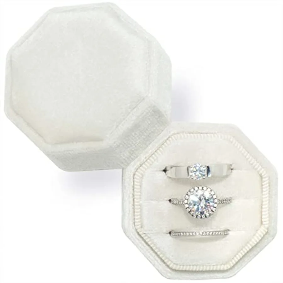 Velvet Ring Box 3 Slots - Octagon Premium Handmade Three Rings Slot Bearer Storage for Wedding Ceremony, Proposal, Engagement,
Velvet Ring Box 3 Slots - Octagon Premium Handmade Three Rings Slot Bearer Storage for Wedding Ceremony, Proposal, Engagement,