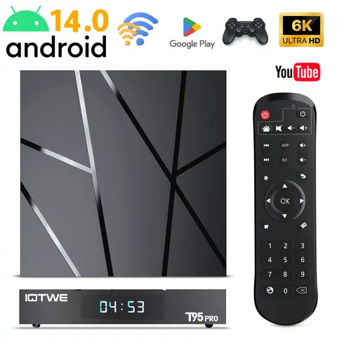 T95 Pro Android 14 Smart TV Box 4GB 128GB Quad Core Support 6K HDR Video Dual WiFi 2.4G/5G BT5.0 HDMI Stream Media Player Set