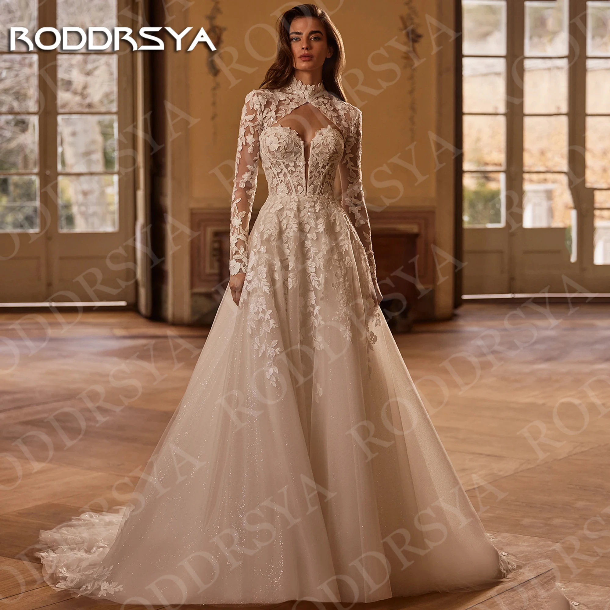 RODDRSYA High Neck Wedding Dress Lace Long Sleeve Vintage Applique A Line Sparkly Tulle Bridal Dresses Customized vestido noiva
RODDRSYA High Neck Wedding Dress Lace Long Sleeve Vintage Applique A Line Sparkly Tulle Bridal Dresses Customized vestido noiva