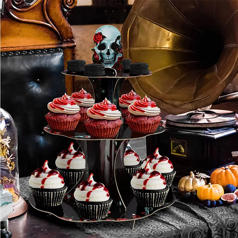 3-Tier Red Rose Skull Black Eyeball Round Cupcake Stand for Halloween Cardboard Party Cake Dessert Display Stand Decorations
3-Tier Red Rose Skull Black Eyeball Round Cupcake Stand for Halloween Cardboard Party Cake Dessert Display Stand Decorations