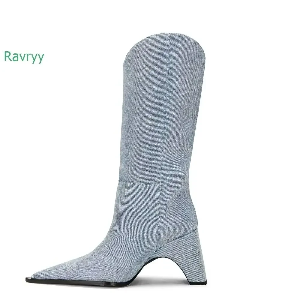 Denim Cloth Pointed Toe Women Boots Slip On Chelsea Boots Mid Calf Spring Winter Fashion 8Cm Chunky Heel Boots Large Size 43
Denim Cloth Pointed Toe Women Boots Slip On Chelsea Boots Mid Calf Spring Winter Fashion 8Cm Chunky Heel Boots Large Size 43