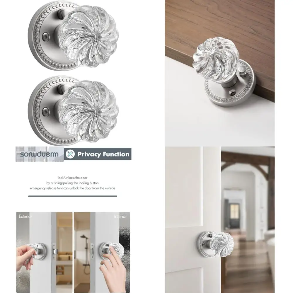 Satin Nickel Glass Door Knobs - Privacy Brushed Nickel Crystal Interior Knobs for Bedroom and Bathroom.
Satin Nickel Glass Door Knobs - Privacy Brushed Nickel Crystal Interior Knobs for Bedroom and Bathroom.