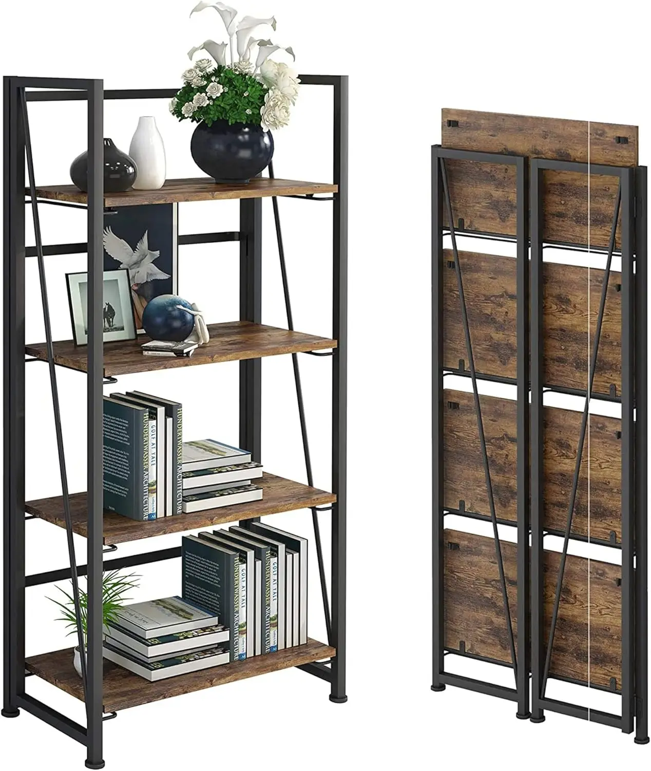 Folding Bookshelf Storage Shelves 4 Tiers Vintage Multifunctional Plant Flower Stand Storage Rack Shelves Bookcase for Home Offi
Folding Bookshelf Storage Shelves 4 Tiers Vintage Multifunctional Plant Flower Stand Storage Rack Shelves Bookcase for Home Offi
