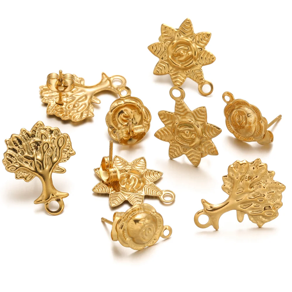 10pcs Stainless Steel Earring Stud Golden Flowers Life Tree Earrings Base Connectors Linker Diy Making Accessories
10pcs Stainless Steel Earring Stud Golden Flowers Life Tree Earrings Base Connectors Linker Diy Making Accessories