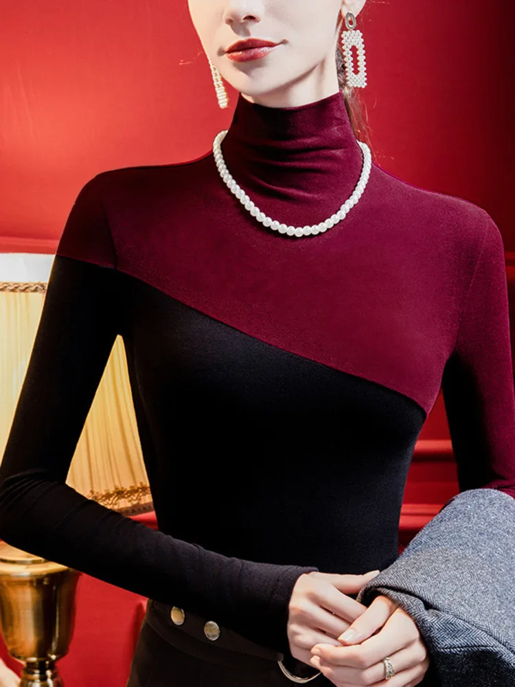 High Neck Brushed Base For Women, Contrasting Color Splicing, 2025 Autumn And Winter Interior Style Long Sleeved Top, Women's
High Neck Brushed Base For Women, Contrasting Color Splicing, 2025 Autumn And Winter Interior Style Long Sleeved Top, Women's