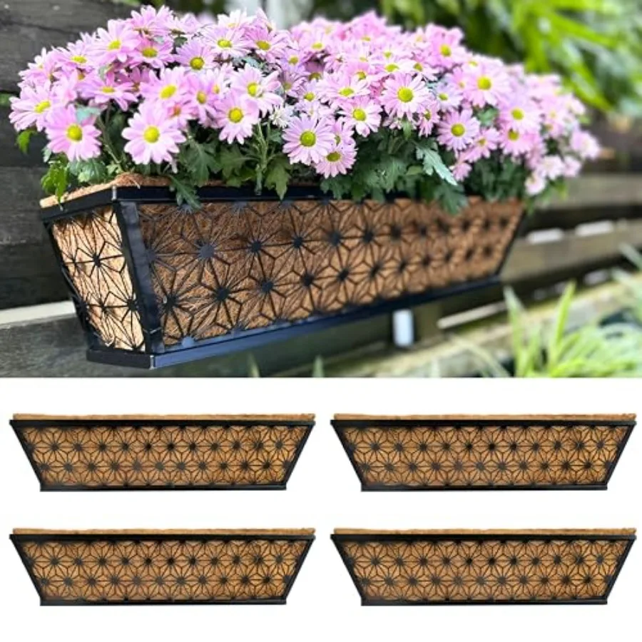 Outdoor window boxes planter set: black metal, 24-inch rectangular, modern horse trough style, includes coco liner, for balcony
Outdoor window boxes planter set: black metal, 24-inch rectangular, modern horse trough style, includes coco liner, for balcony