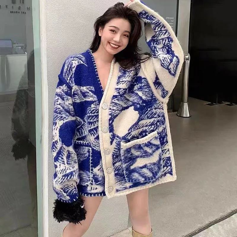 Women's Vintage Tie Dye Knitted Cardigan, Loose V-Neck Tops, Long Sleeve Sweaters, Casual Outerwear, Winter, Autumn, New
Women's Vintage Tie Dye Knitted Cardigan, Loose V-Neck Tops, Long Sleeve Sweaters, Casual Outerwear, Winter, Autumn, New