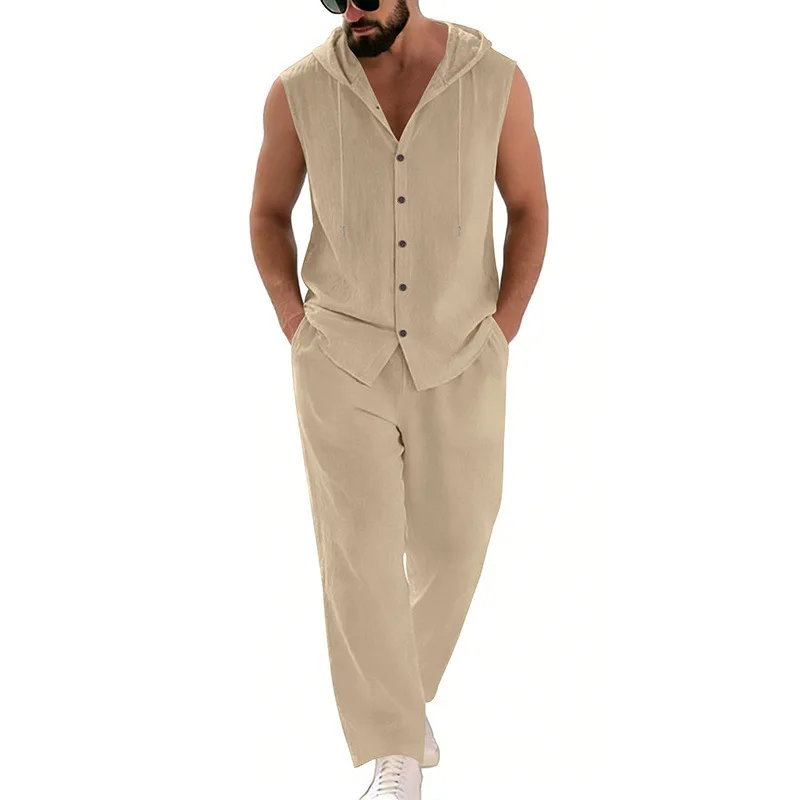 Men's Linen Sets Sleeveless Hooded Shirt and Pants 2 Piece Outfits Casual Loose Hawaiian Beach Vaion Wear for Men
Men's Linen Sets Sleeveless Hooded Shirt and Pants 2 Piece Outfits Casual Loose Hawaiian Beach Vaion Wear for Men