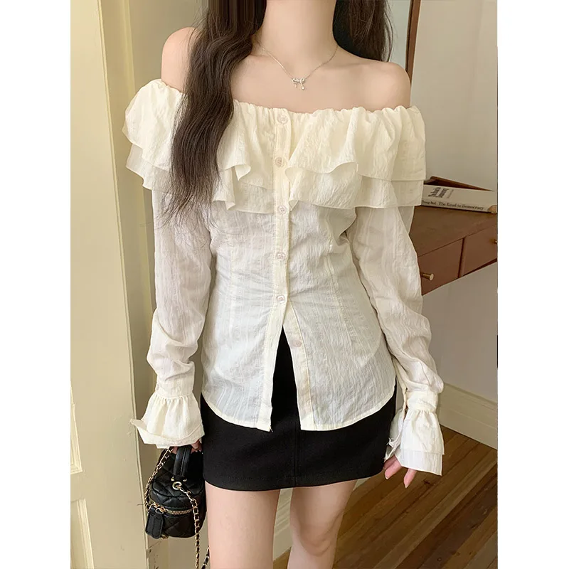 Women French Fashion Style Off Shoulder Shirts Spring Autumn Commuting Long-sleeved Solid Blouse Sweet Loose Tops
Women French Fashion Style Off Shoulder Shirts Spring Autumn Commuting Long-sleeved Solid Blouse Sweet Loose Tops
