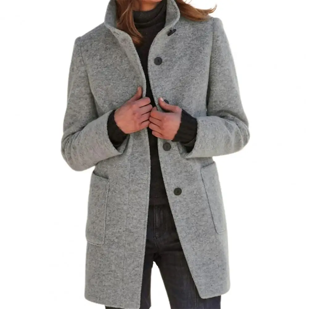 Fall Winter Women Coat Stand Collar Neck Protection Warm Mid Length Single-breasted Cardigan Long Sleeve Overcoat
Fall Winter Women Coat Stand Collar Neck Protection Warm Mid Length Single-breasted Cardigan Long Sleeve Overcoat