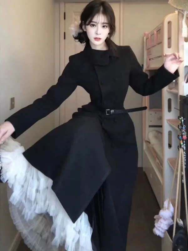 Ele Korean Sle Double Breasted Woolen Coat Bla Waist Cinched Outerwear Faionable Commute Winter Long Sve round Ne
Ele Korean Sle Double Breasted Woolen Coat Bla Waist Cinched Outerwear Faionable Commute Winter Long Sve round Ne