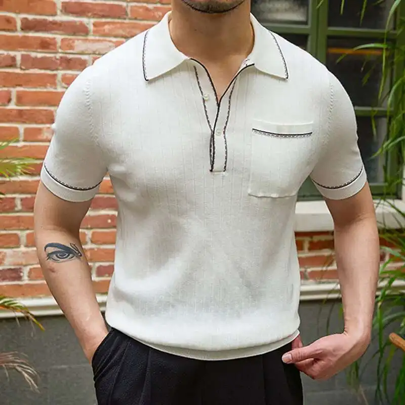 2024 Summer Contrast Navy White Italy Lyocell Knitted Cardigan Men Casual Short Sleeve British Slim Fit Breathable POLO T-shirt
2024 Summer Contrast Navy White Italy Lyocell Knitted Cardigan Men Casual Short Sleeve British Slim Fit Breathable POLO T-shirt