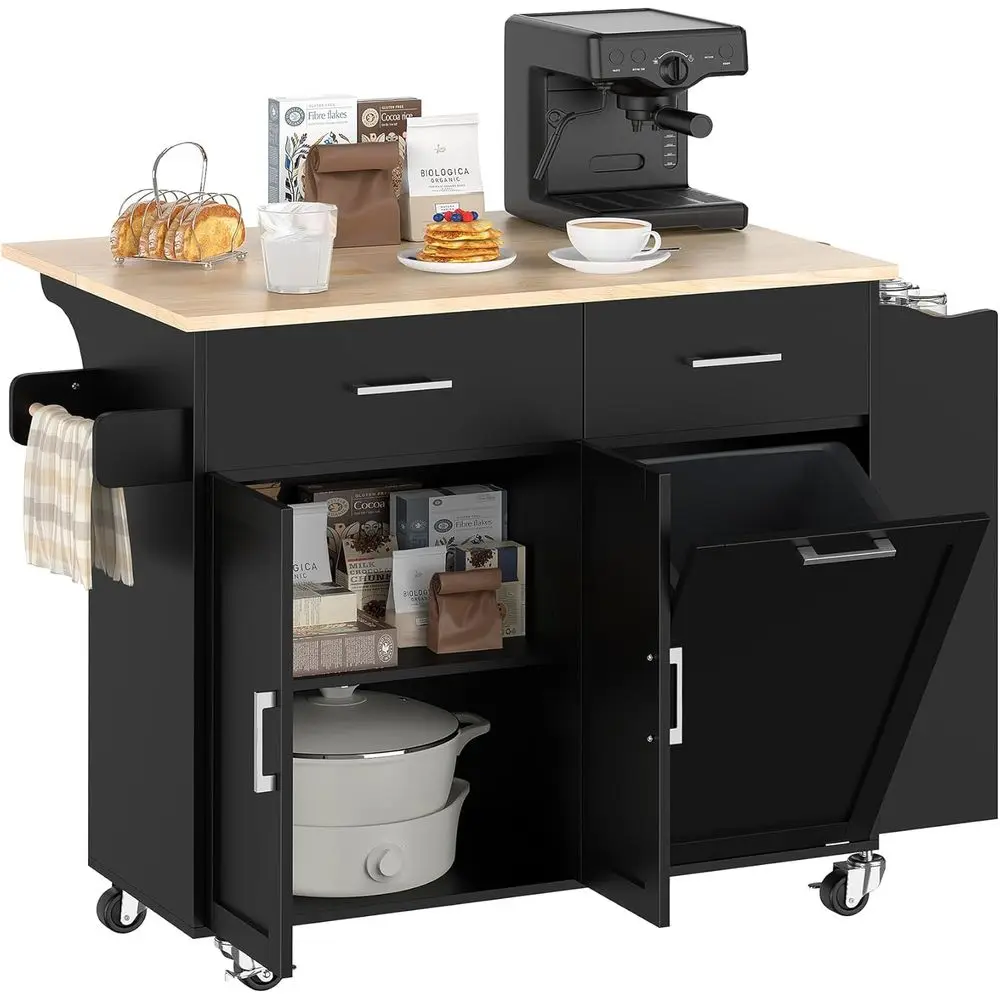 Rolling Kitchen Island Cart with Trash Bin and Drop Leaf, Multi-Functional for Kitchen, Dining, and Living Spaces
Rolling Kitchen Island Cart with Trash Bin and Drop Leaf, Multi-Functional for Kitchen, Dining, and Living Spaces