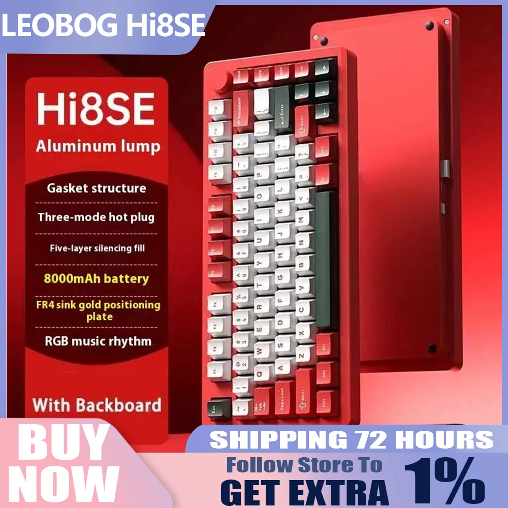 LEOBOG Hi8SE Прокладка из алюминиевого сплава Индивидуальная механическая клавиатура 3 режима Беспроводная горячая замена RGB Подсветка 8000 мАч для игр/офиса 
LEOBOG Hi8SE Прокладка из алюминиевого сплава Индивидуальная механическая клавиатура 3 режима Беспроводная горячая замена RGB Подсветка 8000 мАч для игр/офиса