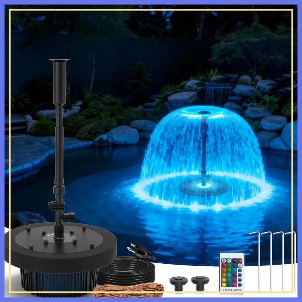 Floating Pond Fountain Pump with RGB LED, 660GPH, 3 Spray Patterns for Ponds, Pool, Water Garden
Floating Pond Fountain Pump with RGB LED, 660GPH, 3 Spray Patterns for Ponds, Pool, Water Garden