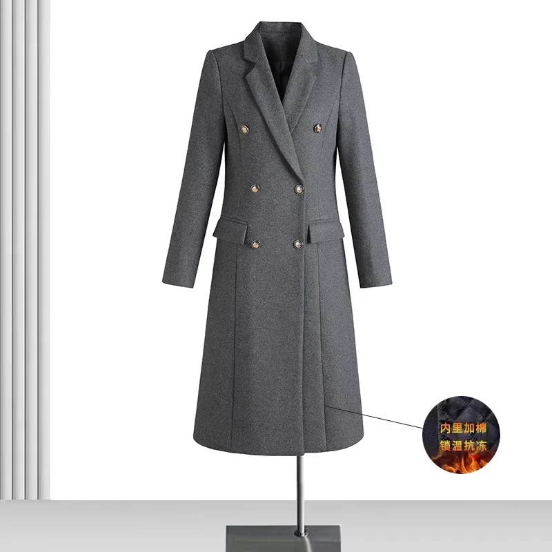 Professional woolen coat women's medium and long autumn and winter temperament slim fit double-breasted white-collar teacher
Professional woolen coat women's medium and long autumn and winter temperament slim fit double-breasted white-collar teacher